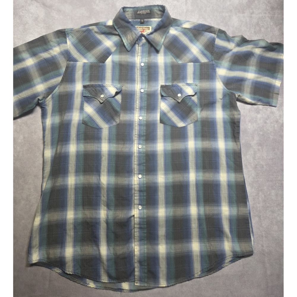 Youngbloods Mens Pearl Snap Western Shirt Button Up Blue Gray Tan Size L